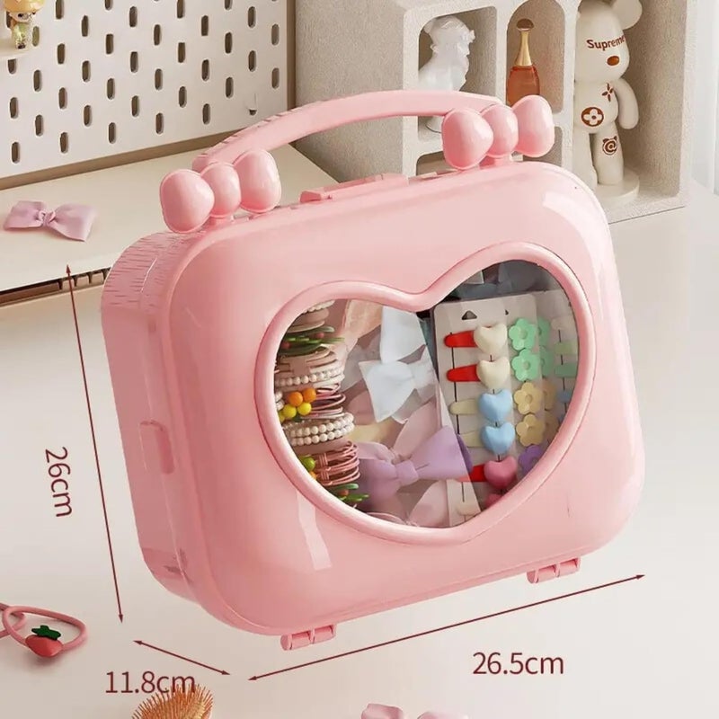 KREPS plastic Hair Accessories Storage Box Handbag, Ideal for Clips, Brush, and Headbands Hair Bows and Clips,Multi-Purpose Perfect for Travel and Organization (Baby Pink) - Image 2