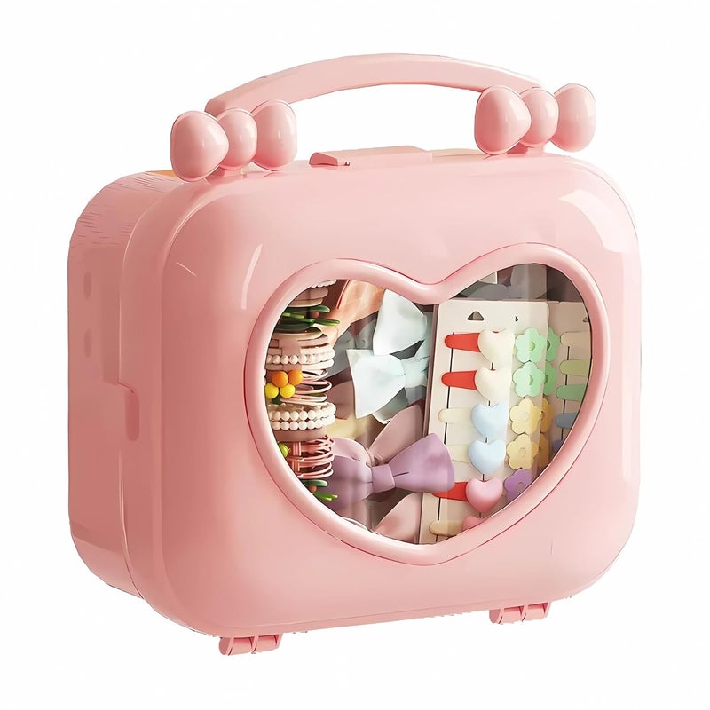 KREPS plastic Hair Accessories Storage Box Handbag, Ideal for Clips, Brush, and Headbands Hair Bows and Clips,Multi-Purpose Perfect for Travel and Organization (Baby Pink) - Image 1