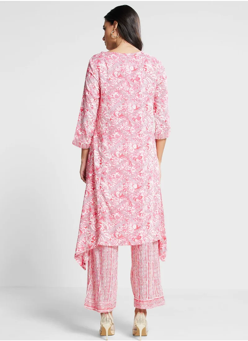 Biba Printed Crew Neck Kurti & Pants Set