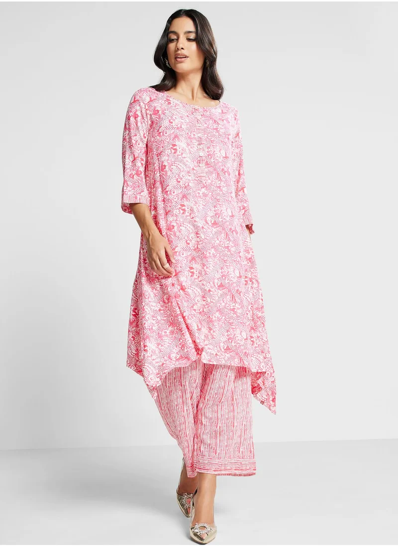 Biba Printed Crew Neck Kurti & Pants Set