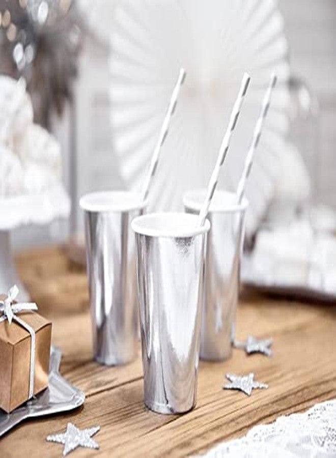 ALINK Foil Silver Paper Straws Bulk, Pack of 100 Metallic Striped/Wave/Dots Straws for Birthday, Wedding, Bridal/Baby Shower, Christmas Decorations and Party Supplies - Image 5