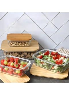 BLACKSTONE Set of 3 Glass Food Containers with Wooden Lids & Silicone Rings – 1520ml Leakproof Storage Solution  - Image 4