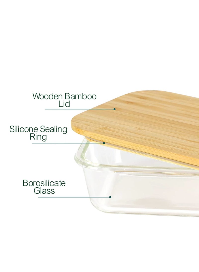 BLACKSTONE - Set of 3 Glass Food Containers with Wooden Lids & Silicone Rings – 1520ml Leakproof Storage Solution - Image 1