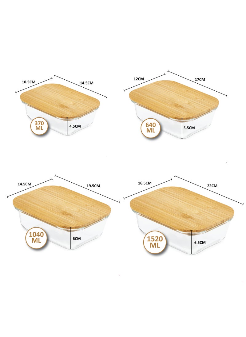 BLACKSTONE - Set of 3 Glass Food Containers with Wooden Lids & Silicone Rings – 1520ml Leakproof Storage Solution - Image 1
