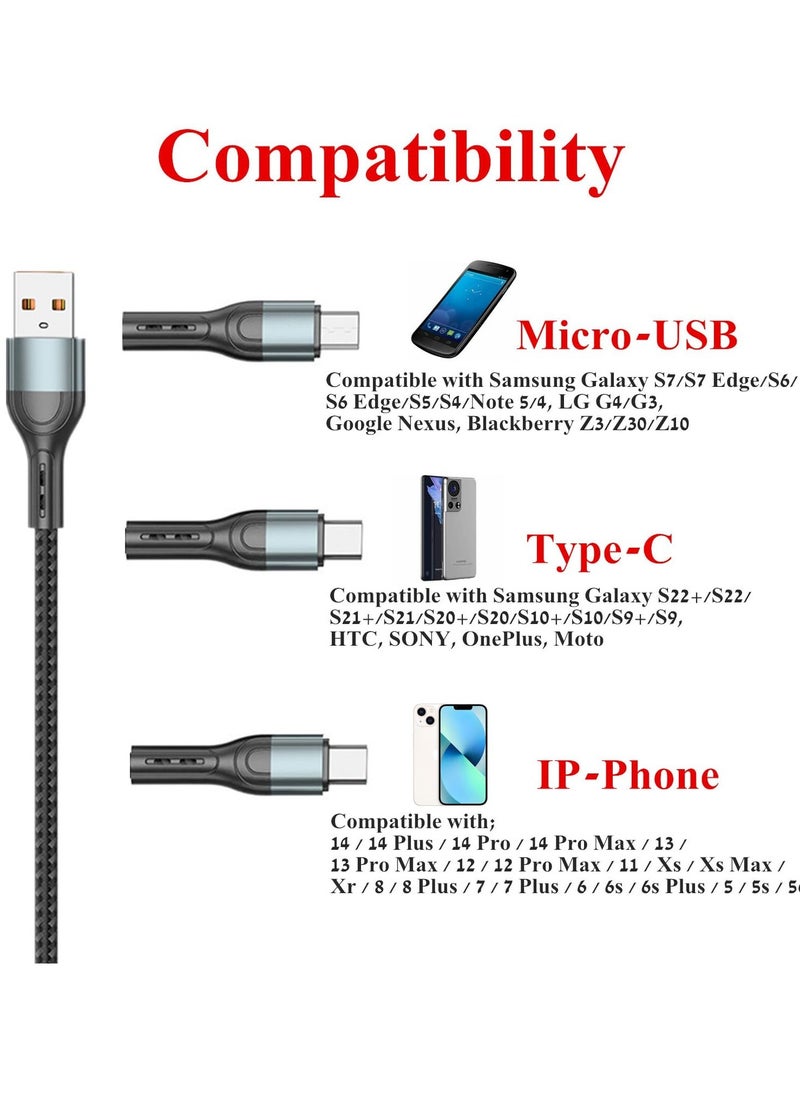 Excefore - 2-Pack Charger Cable for Type-C, Micro USB and IP Smartphones, 3-in-1 Super Fast USB Charging Cord Compatible with Game Controllers and Airpods, 4ft - Image 1