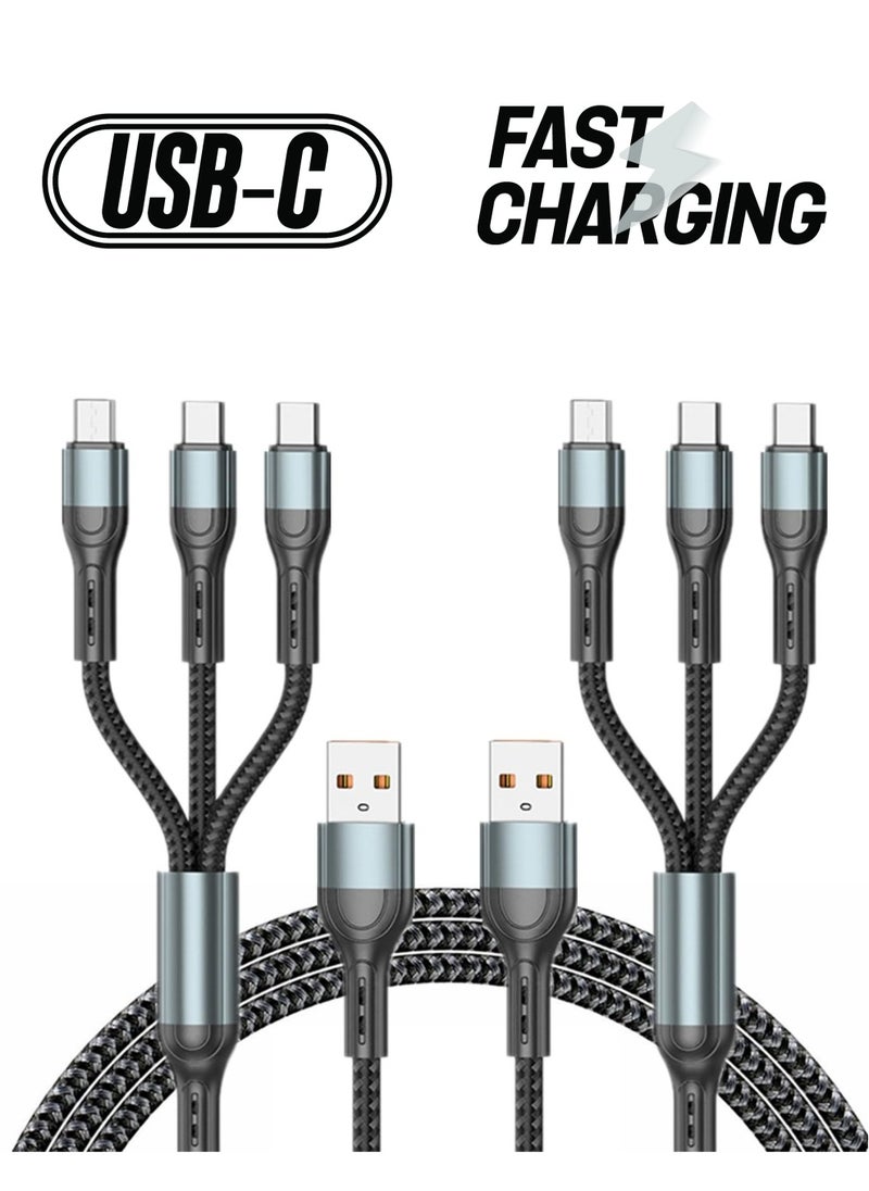 Excefore - 2-Pack Charger Cable for Type-C, Micro USB and IP Smartphones, 3-in-1 Super Fast USB Charging Cord Compatible with Game Controllers and Airpods, 4ft - Image 1