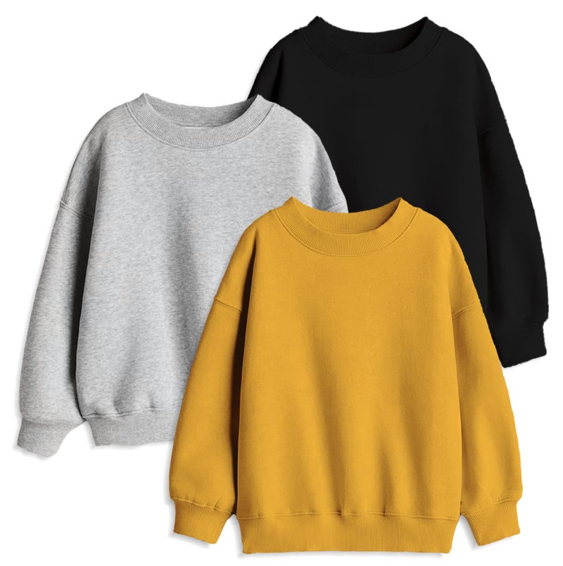 minicult Cotton Fleece Kids Regular Fit Sweatshirts with Round Neck and Ribbed Full Sleeves (Pack of 3) (Multicolor)(5-6 Years) Multicolour - Image 2
