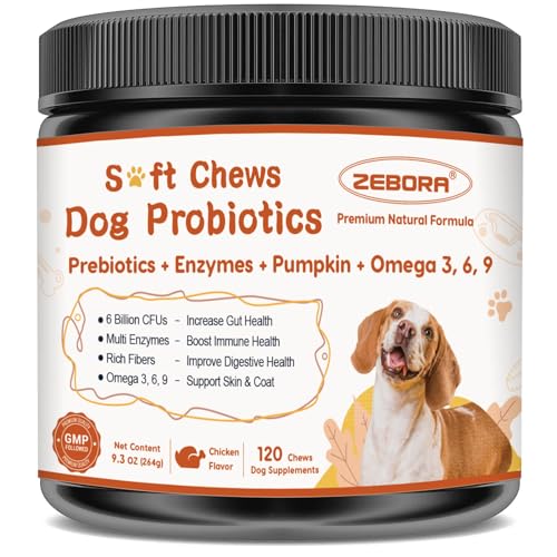 ZEBORA Probiotics for Dogs, Dog Probiotics for Digestive Health, Plus Pumpkin and Fish Oil, for Gut & Itchy, 120 Soft Chews - Image 1