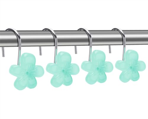 SIMPLE CLEVER HOMES 365 Cute Flower Shower Curtain Hooks, Glow in The Dark, Pretty Floral Themed Elegant Bathroom Decor, Teal - Image 4