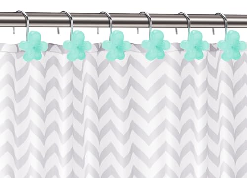 SIMPLE CLEVER HOMES 365 Cute Flower Shower Curtain Hooks, Glow in The Dark, Pretty Floral Themed Elegant Bathroom Decor, Teal - Image 3