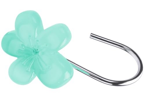 SIMPLE CLEVER HOMES 365 Cute Flower Shower Curtain Hooks, Glow in The Dark, Pretty Floral Themed Elegant Bathroom Decor, Teal - Image 2