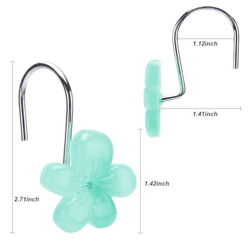 SIMPLE CLEVER HOMES 365 Cute Flower Shower Curtain Hooks, Glow in The Dark, Pretty Floral Themed Elegant Bathroom Decor, Teal - Image 5