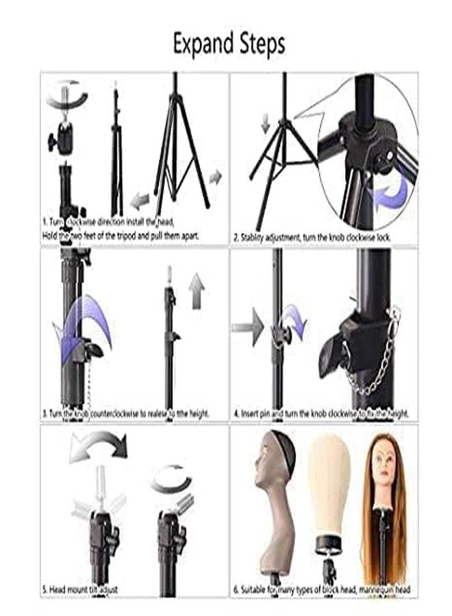 BLUSHIA Wig Stand Tripod Mannequin Head Stand Heavy Duty Metal Adjustable Wig Head Stand for Canvas Block Head Styling Making Wigs Displaying Cosmetology Hairdressing - Image 5