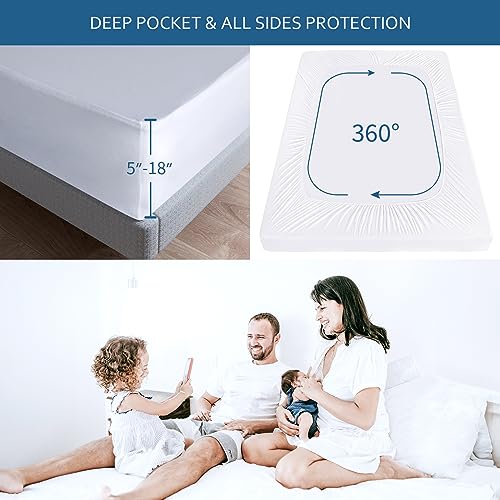 Moonsea Waterproof Mattress Protector King Size,Mattress Cover Protector, Smooth Top Mattress Protector for Kids, Breathable Skin Friendly and Noiseless Fitted Sheet,King Size,Polyester - Image 2