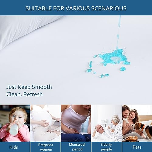 Moonsea Waterproof Mattress Protector King Size,Mattress Cover Protector, Smooth Top Mattress Protector for Kids, Breathable Skin Friendly and Noiseless Fitted Sheet,King Size,Polyester - Image 4