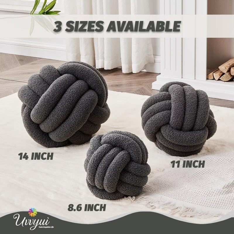 Uvvyui Knot Pillow Ball  Soft Home Decorative Pillows  Round Throw Pillow  Handmade Knotted Plush Pillow  Round Boucle Pillow Cushion (8.6 Inches Dark Gray) - Image 2