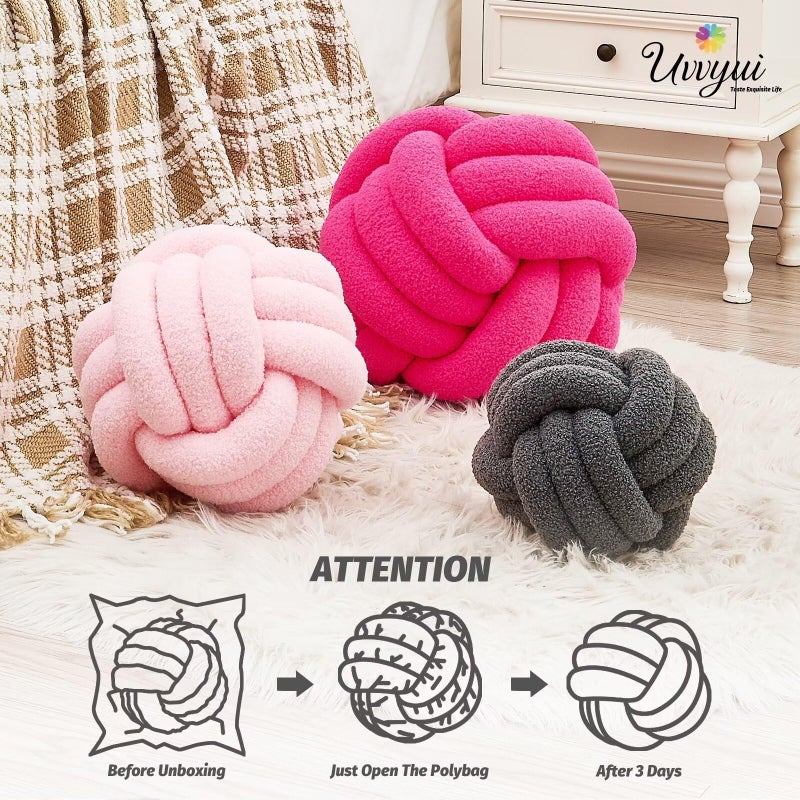 Uvvyui Knot Pillow Ball  Soft Home Decorative Pillows  Round Throw Pillow  Handmade Knotted Plush Pillow  Round Boucle Pillow Cushion (8.6 Inches Dark Gray) - Image 4