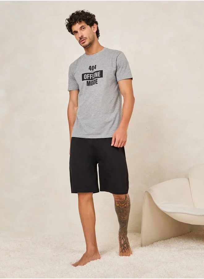 ستايلي Offline Slogan Print T-Shirt & Shorts Set