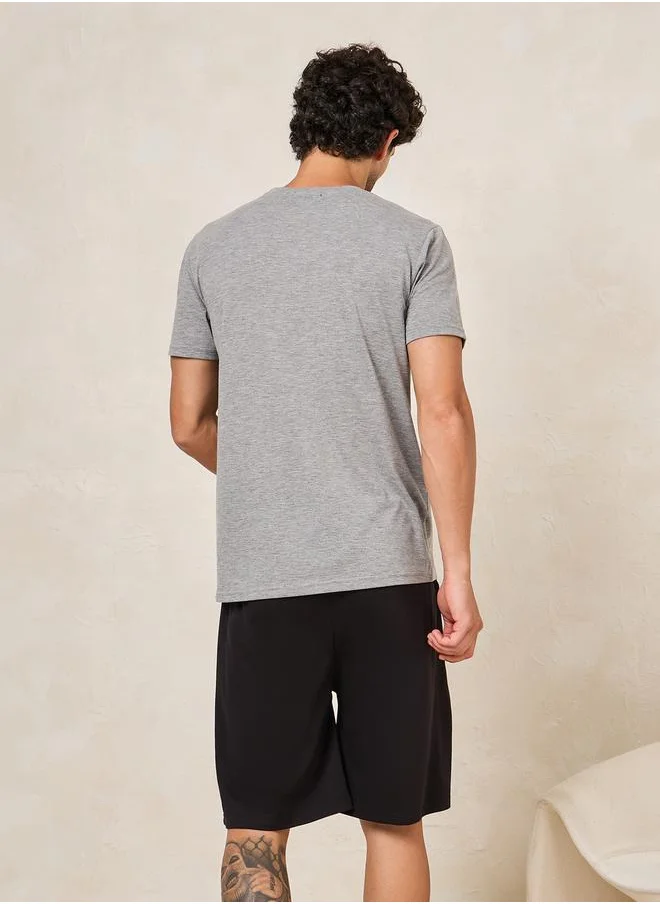 ستايلي Offline Slogan Print T-Shirt & Shorts Set