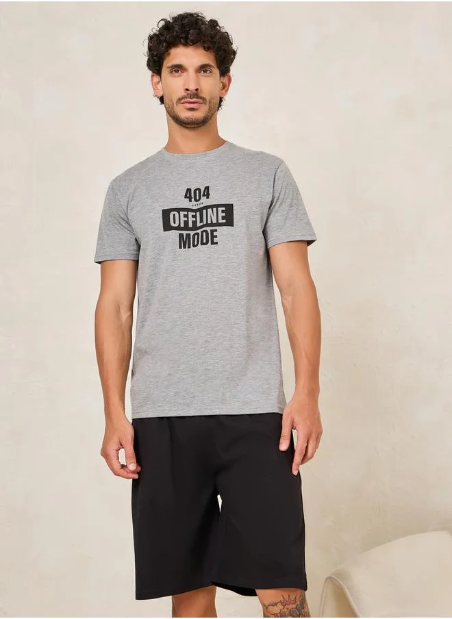 ستايلي Offline Slogan Print T-Shirt & Shorts Set