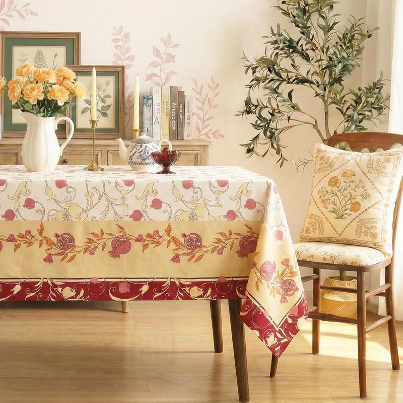 RUSTIQUE LINENS Printed Cotton Table Cloth 4 Seater – Dining Table Cover Cloth, Washable Table Cloth for Dining Table – 150 x 150 CM - Pom Petal - Image 1