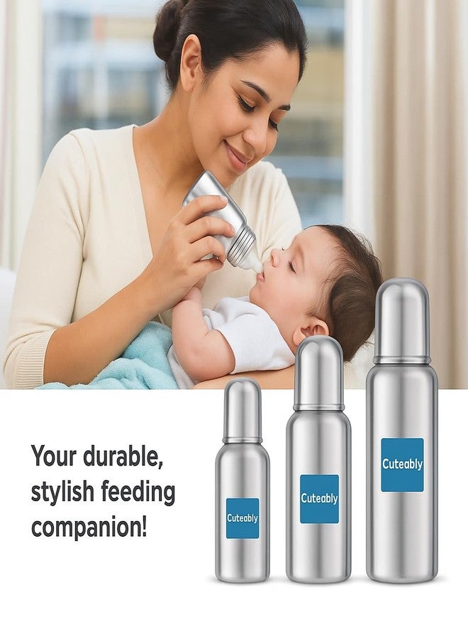 Cuteably 304 Stainless Steel Baby Bottle, Dishwasher Safe, Leak-Proof BPA Free Milk Bottle for Newborns (150 ML) - Image 5