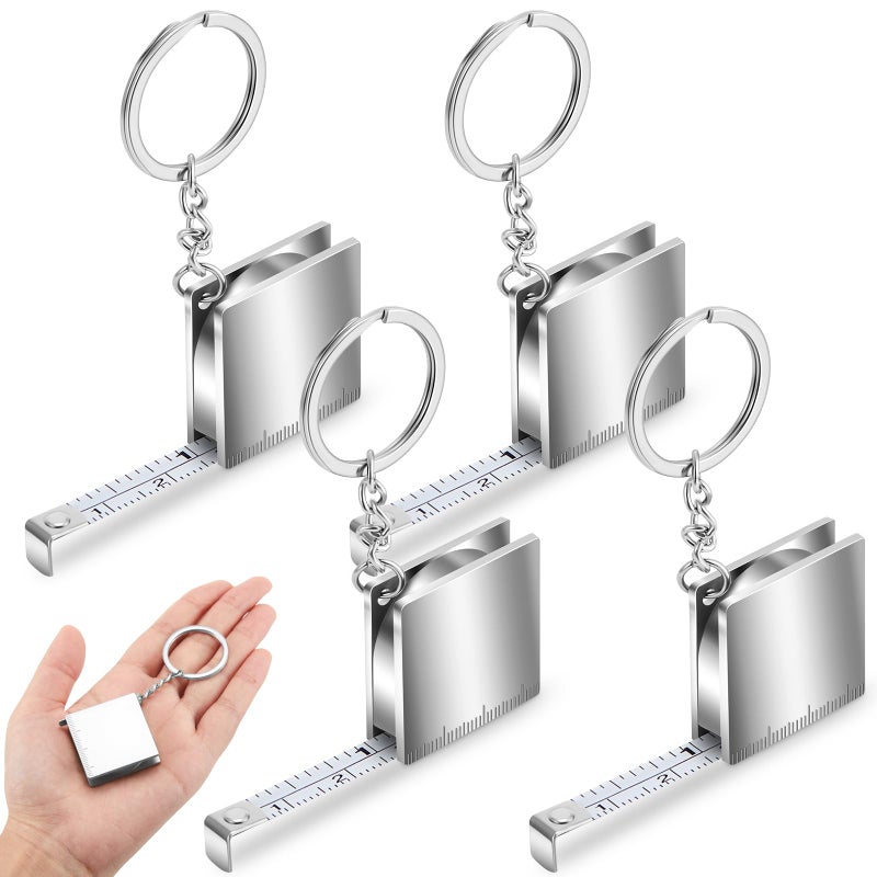 Quelay Mini Measuring Tape Metal Keychain Tape Measure up to 47.24 Inches Small Retractable Measure Keychain(4 Pcs,Silver) - Image 1