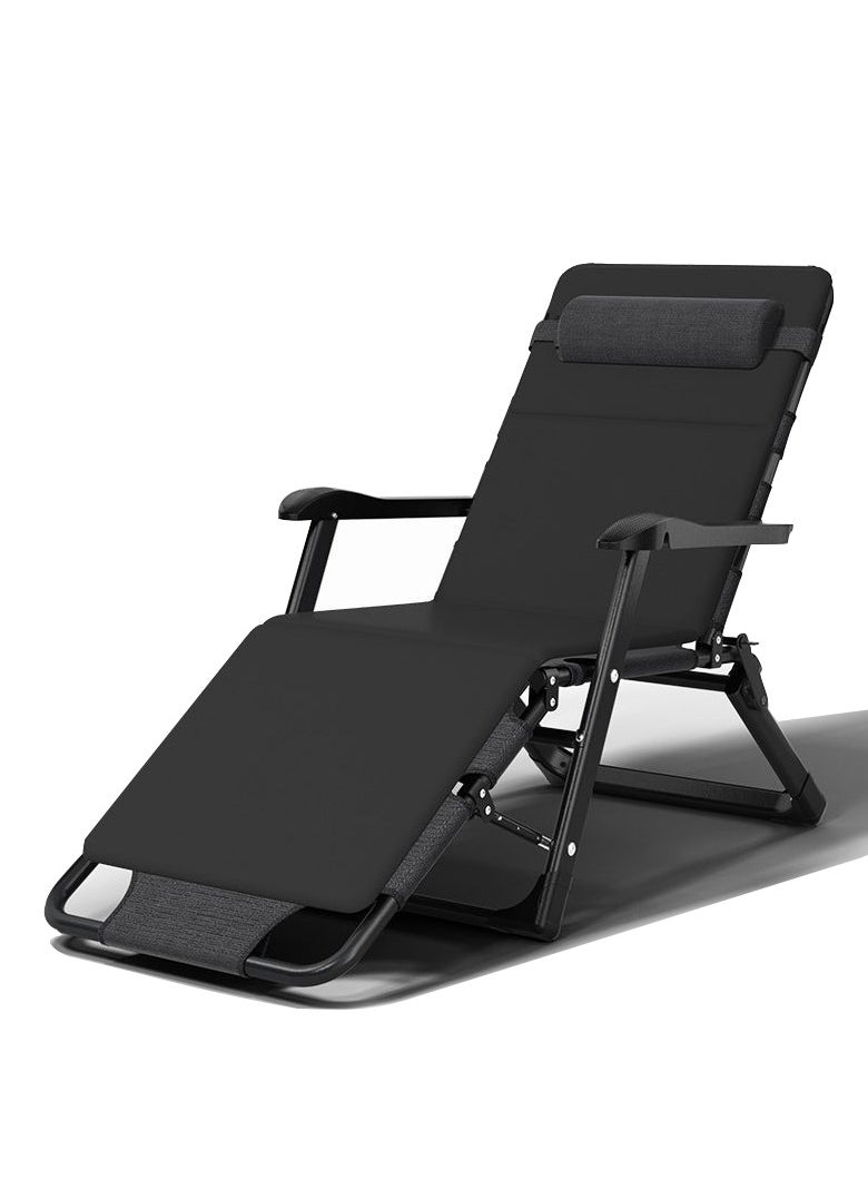 ZUIHAO - Oversized Lounge Chair for Outside with Headrest Folding Camping Chair for Outside Garden Lawn Beach Adjustable Reclining Patio Chair with Cushion Black - Image 1