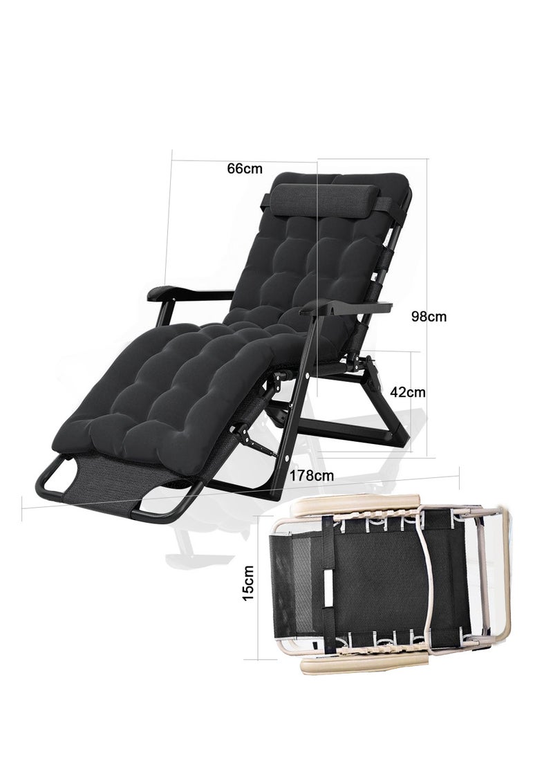 ZUIHAO - Oversized Lounge Chair for Outside with Headrest Folding Camping Chair for Outside Garden Lawn Beach Adjustable Reclining Patio Chair with Cushion Black - Image 1