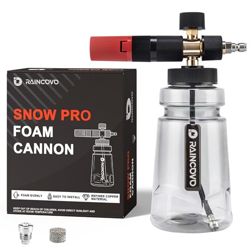 Raincovo Foam Cannon Wide Mouth for Pressure Washer, Thick Snow Foam Lance for Car Wash, Adjustable Soap Cannon with 1/4 Inch Quick Connector, Additional 1.1mm Orifice Nozzle - Image 1