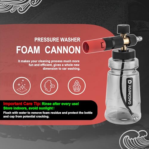 Raincovo Foam Cannon Wide Mouth for Pressure Washer, Thick Snow Foam Lance for Car Wash, Adjustable Soap Cannon with 1/4 Inch Quick Connector, Additional 1.1mm Orifice Nozzle - Image 2