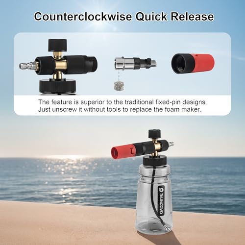 Raincovo Foam Cannon Wide Mouth for Pressure Washer, Thick Snow Foam Lance for Car Wash, Adjustable Soap Cannon with 1/4 Inch Quick Connector, Additional 1.1mm Orifice Nozzle - Image 4