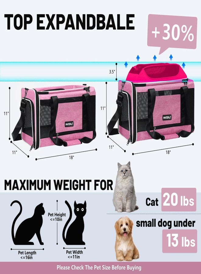 PAPZER Top-Expandable Cat Carrier 18x11x11, United Delta American Airline Approved Dog Travel Carrier, Soft-Sided Pet Carry Bag Under-Seat in Cabin, Puppy Airplane Crate TSA Plane Kitten Cage Pink - Image 2