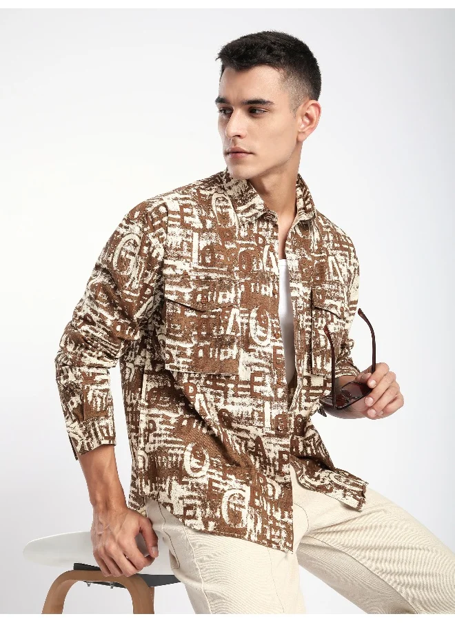 Beyoung Brown Crush Print Shirt