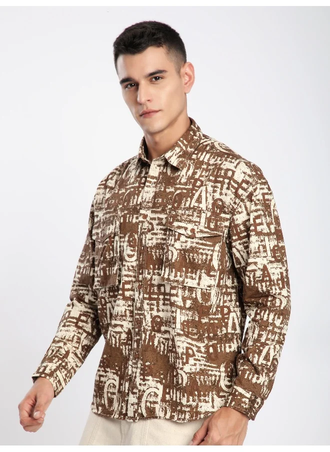 Beyoung Brown Crush Print Shirt