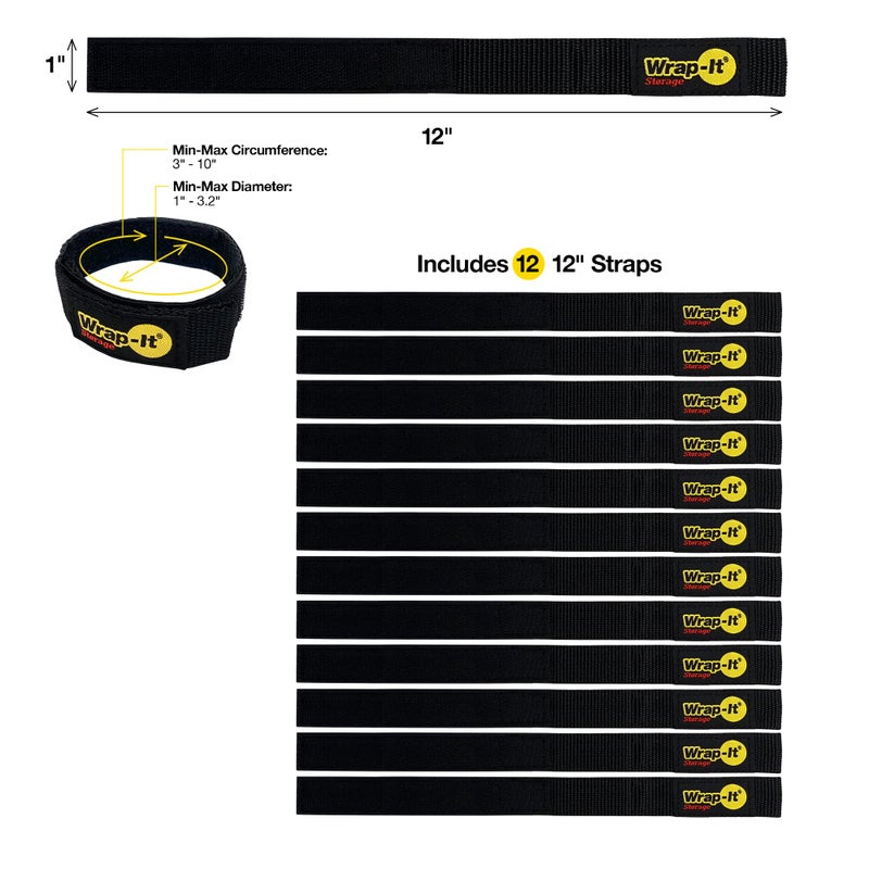 Wrap-It Storage Quick-Straps by Wrap-It Storage â€“ 12â€ (12-Pack) Black - Hook and Loop Cord Wraps for Cable Storage and Organization - Image 3