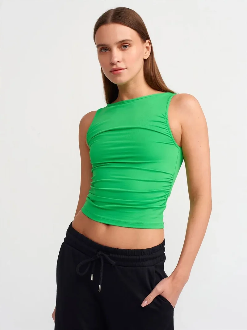 Dilvin DILVIN Sleeveless Crop Blouse With Boat Neck