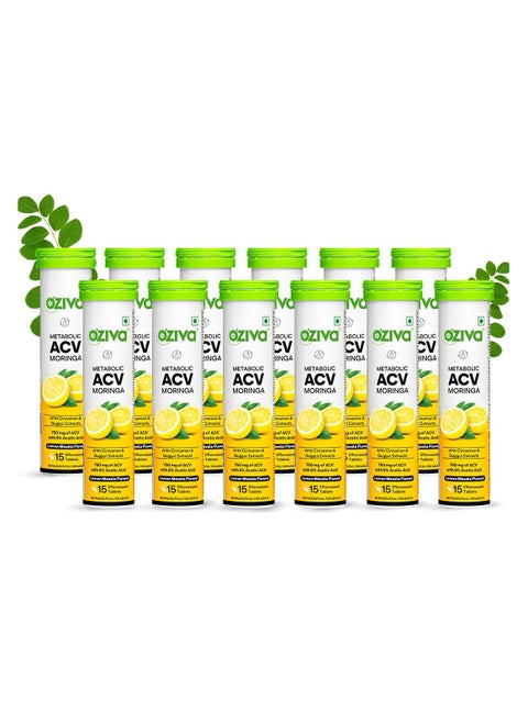 ACV Moringa Control Cravings Apple Cider Vinegar Cinnamon Guggul No Maltodextrin No Added Sugar 15 Effervescent Tablets Lemon Masala Pack of 12 180 Tablets