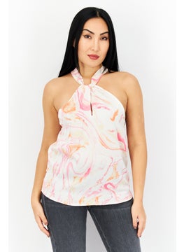 Women Halter Neck Sleeveless Printed Top, Pink