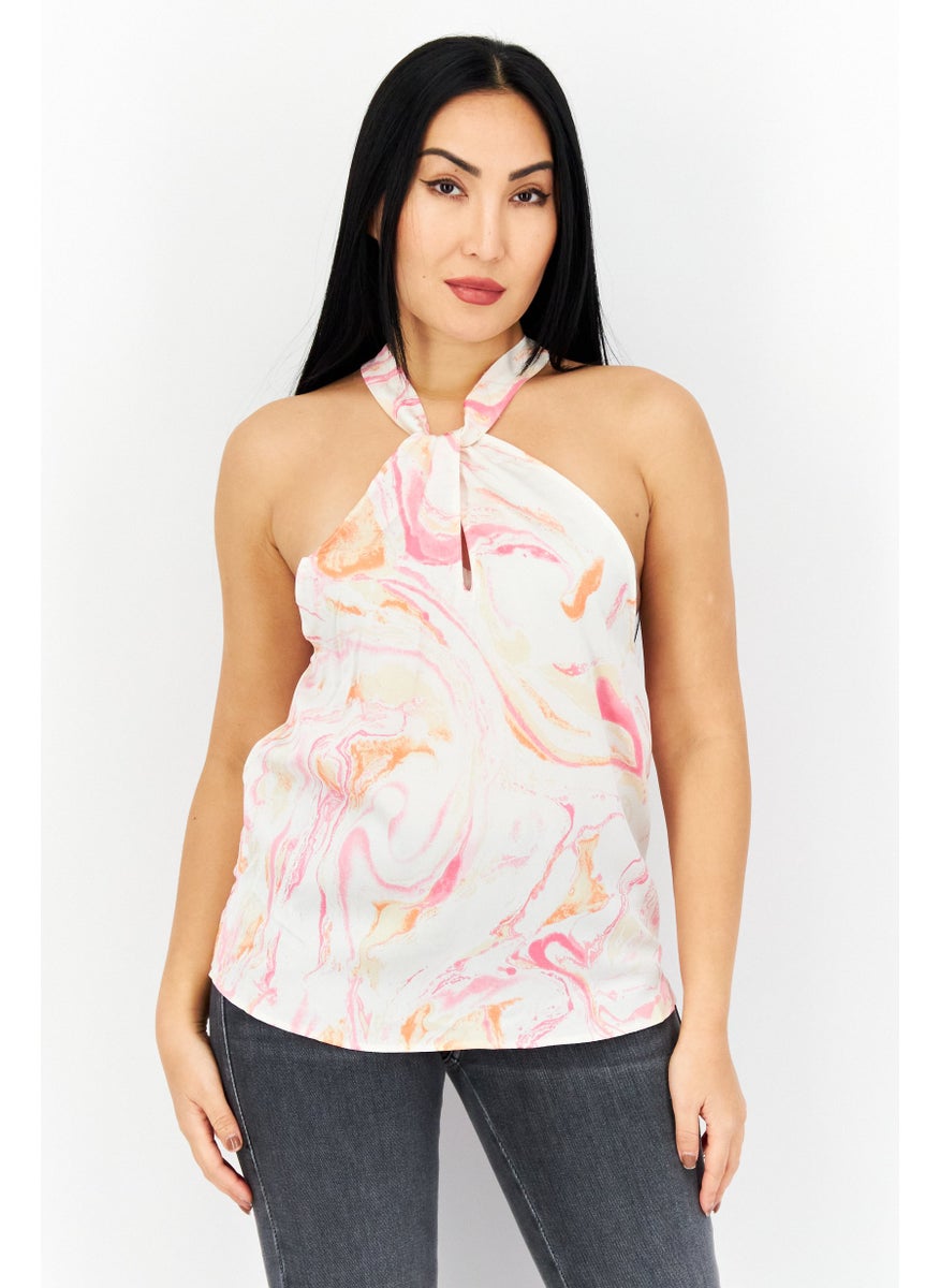 Aqua Women Halter Neck Sleeveless Printed Top, Pink  - Image 1