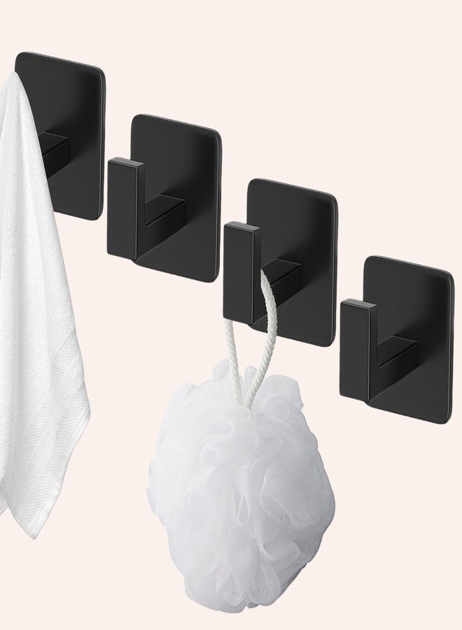 Hapforever 4 Pack Square Self Adhesive Towel Hooks, Matte Black Bath Towel Hook No Drilling Bathroom Towel Hook Aluminum Heavy Duty Wall Hooks for Bathroom Bedroom Kitchen (2 Inch,Matte Black) - Image 1