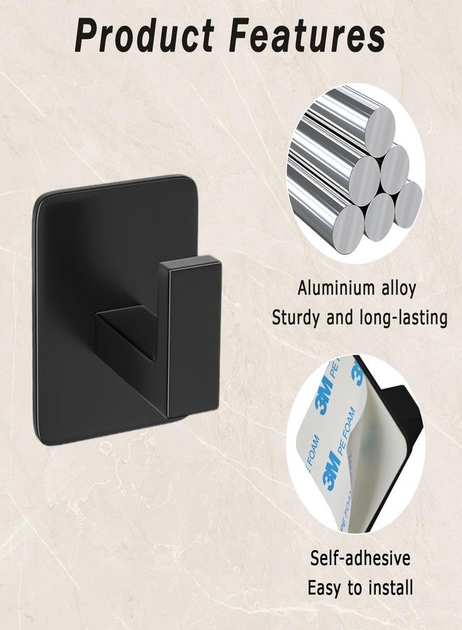 Hapforever 4 Pack Square Self Adhesive Towel Hooks, Matte Black Bath Towel Hook No Drilling Bathroom Towel Hook Aluminum Heavy Duty Wall Hooks for Bathroom Bedroom Kitchen (2 Inch,Matte Black) - Image 3