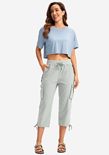 Soothfeel Women's Cargo Capris Pants with 6 Pockets Lightweight Quick Dry Travel Hiking Summer Pants for Women Casual (Pale, L) - Image 5
