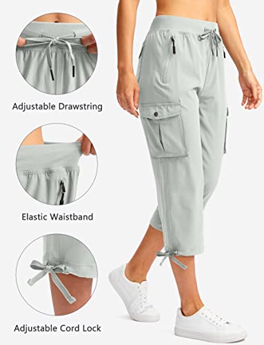 Soothfeel Women's Cargo Capris Pants with 6 Pockets Lightweight Quick Dry Travel Hiking Summer Pants for Women Casual (Pale, L) - Image 3
