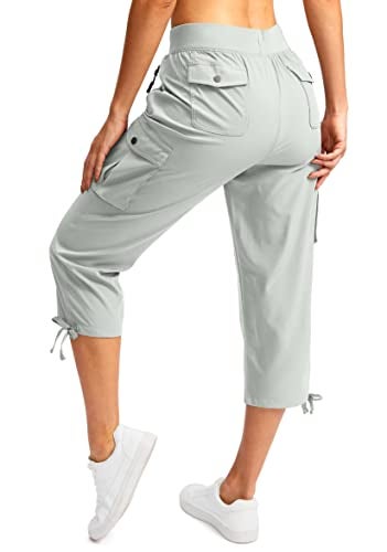 Soothfeel Women's Cargo Capris Pants with 6 Pockets Lightweight Quick Dry Travel Hiking Summer Pants for Women Casual (Pale, L) - Image 1