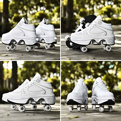 Deformation Roller Skates Roller Skates for Men and Women, Kids Deformation Roller Skate with 4 Shiny LED Wheel, 2 in 1 Invisible Removable Pulley Skates Skating, Double-Row Roller Skates for Indoor and Outdoor - Image 4
