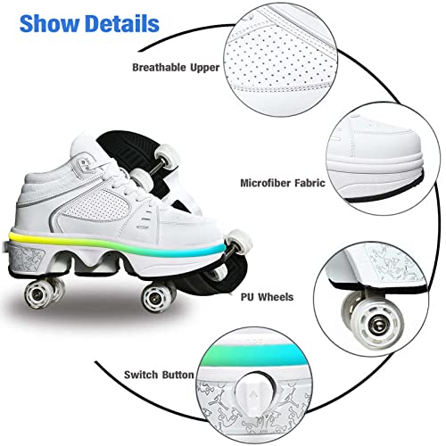 Deformation Roller Skates Roller Skates for Men and Women, Kids Deformation Roller Skate with 4 Shiny LED Wheel, 2 in 1 Invisible Removable Pulley Skates Skating, Double-Row Roller Skates for Indoor and Outdoor - Image 5