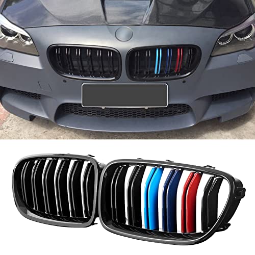 DEKEWEI F10 Grille,Front Kidney Grille Grill Compatible With 2010-2017 5 Series F10 F11 M5 (Double Slats Gloss M Color Grills, 2pcs) - Image 1