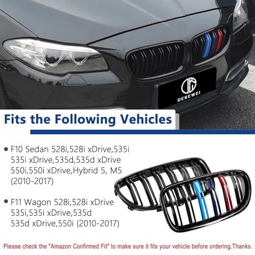 DEKEWEI F10 Grille,Front Kidney Grille Grill Compatible With 2010-2017 5 Series F10 F11 M5 (Double Slats Gloss M Color Grills, 2pcs) - Image 4
