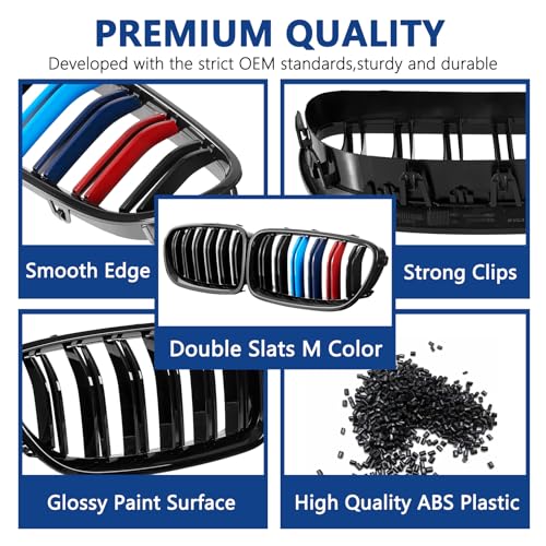 DEKEWEI F10 Grille,Front Kidney Grille Grill Compatible With 2010-2017 5 Series F10 F11 M5 (Double Slats Gloss M Color Grills, 2pcs) - Image 5